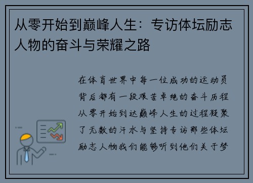 从零开始到巅峰人生：专访体坛励志人物的奋斗与荣耀之路