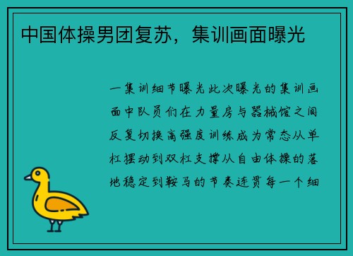 中国体操男团复苏，集训画面曝光